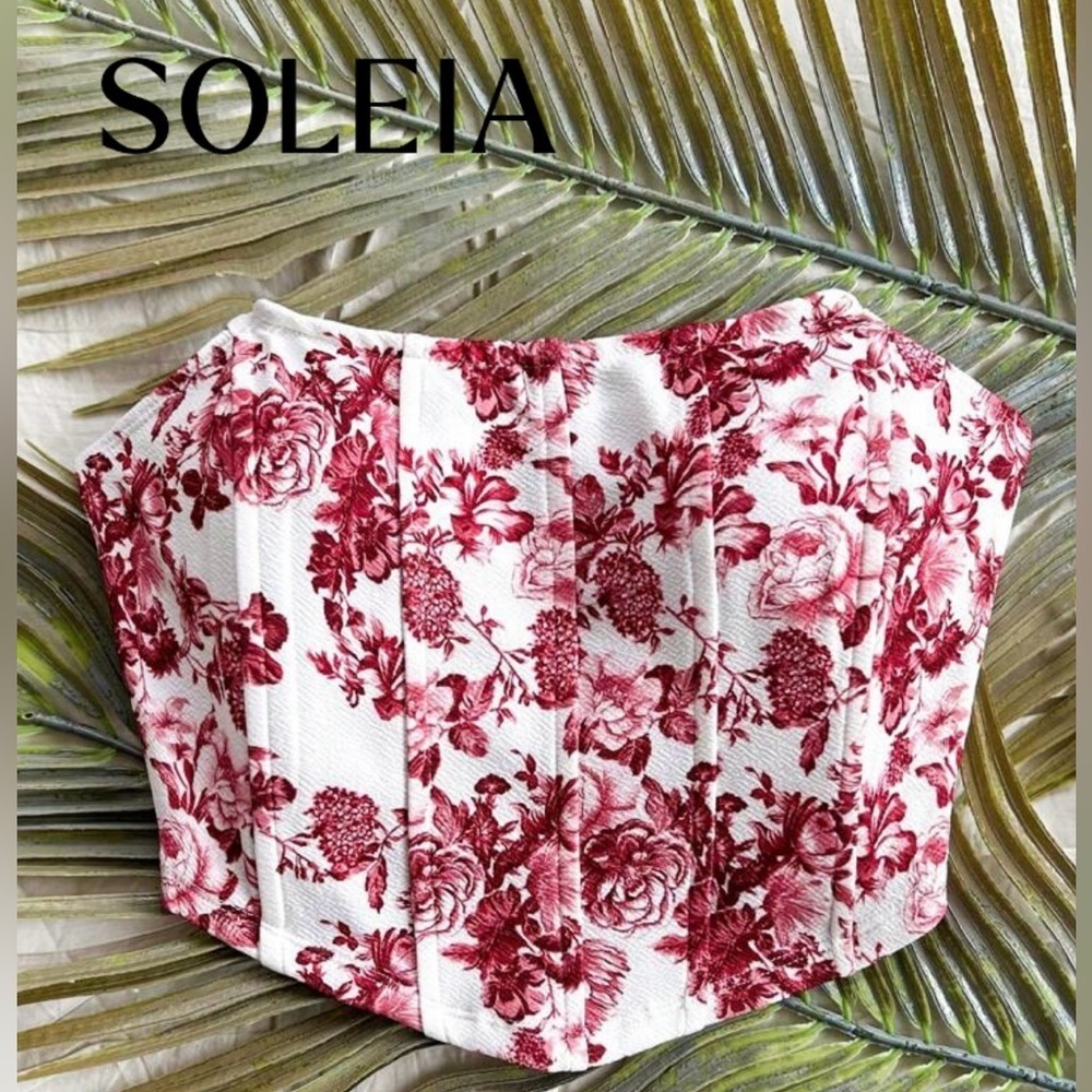 NEW, SOLEIA by SHEIN, Floral Corset Bustier Top, M (US 6), White, Red